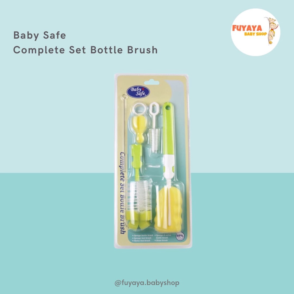 Baby Safe Complete Set Bottle Brush - Sikat Botol Bayi / Baby Safe Sponge Brush isi 2 / Baby Safe Sp