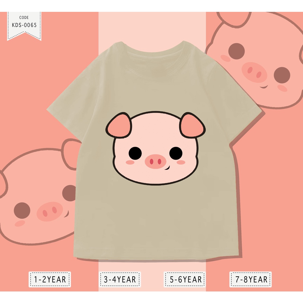 KAOS ANAK-ANAK COWOK / CEWEK UNISEX / PIG HEAD / BAHAN ADEM DAN LEMBUT