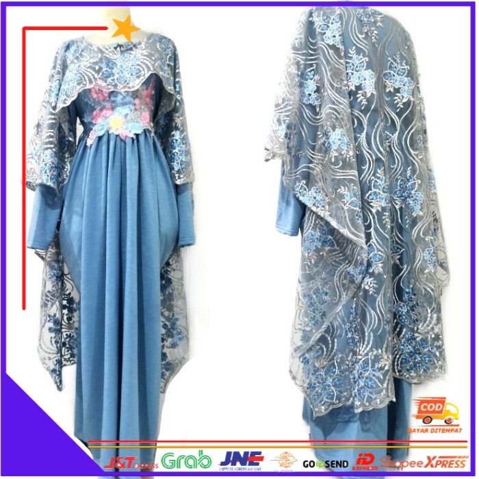 ❤BISA COD❤ Gamis pesta Brukat Brokat mewah murah - aqua