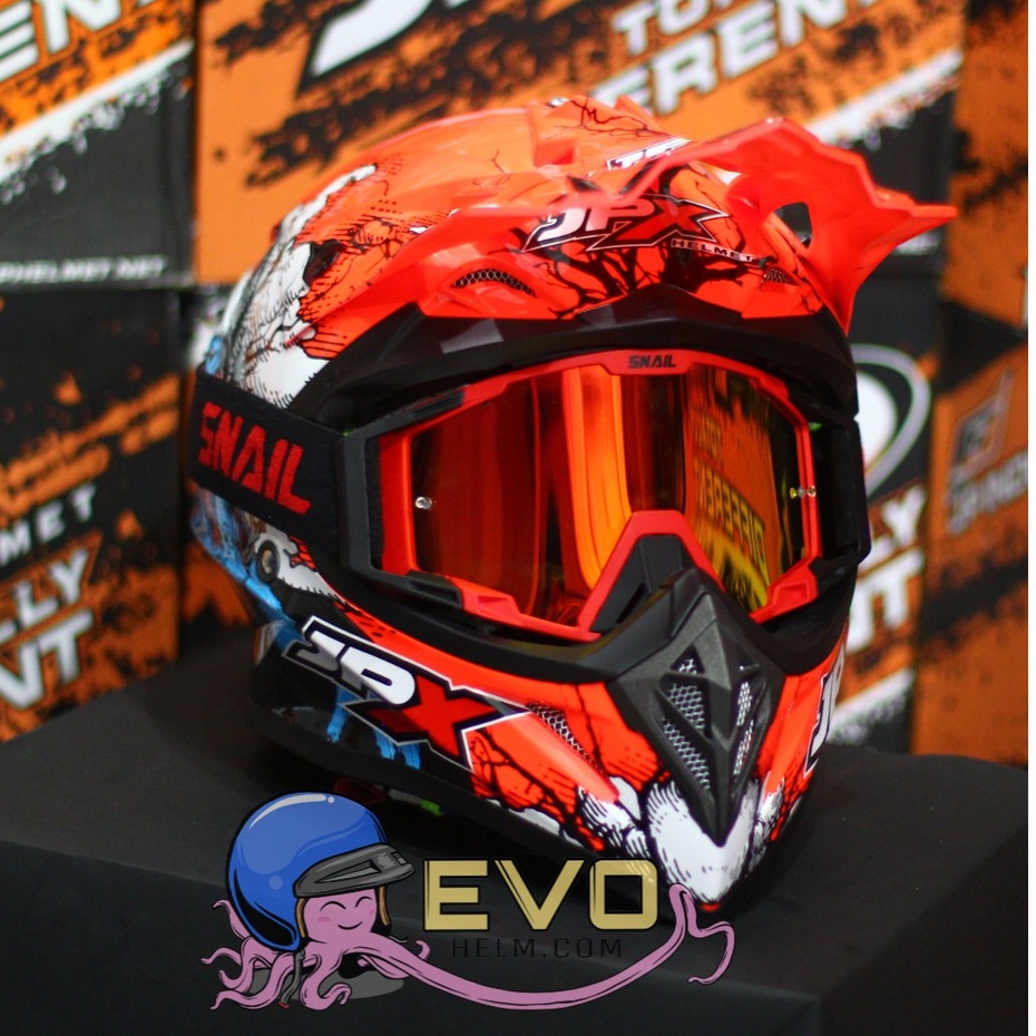 HELM JPX CROSS_ FOX1 X14 - FLUO RED GLOSS + GOOGLE SNAIL (ONGKIR 2 KG) HELM JPX TERBARU