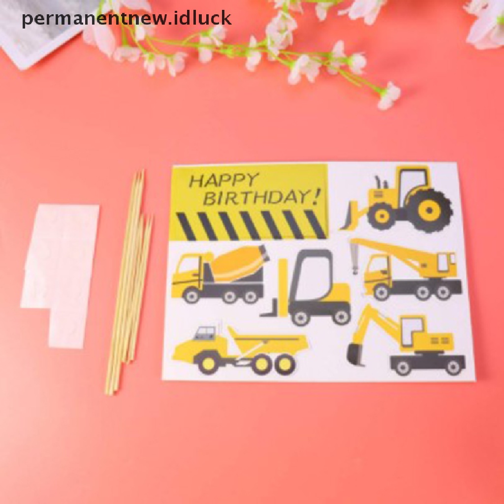 7pcs Topper Kue Desain Konstruksi Excavator Untuk Perlengkapan Pesta Ulang Tahun