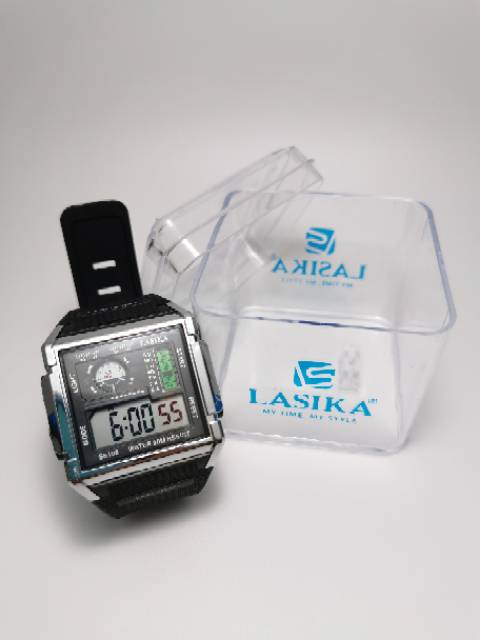 Jam tangan digital model segi petak Sporty water Resist Lasika 6108