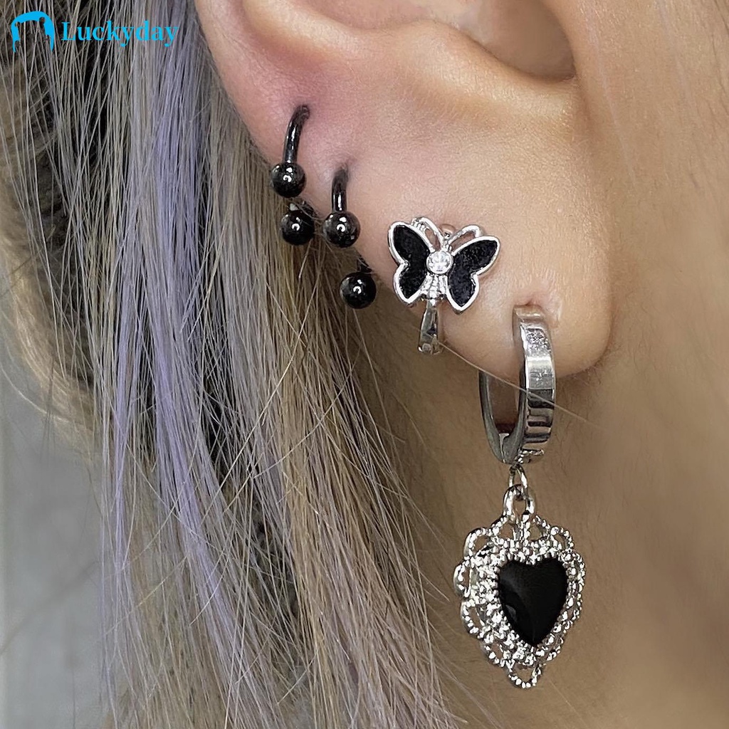 YEEZII Set Kalung + Anting Kait + Cincin Model Hati + Kupu-Kupu Elegan Untuk Wanita