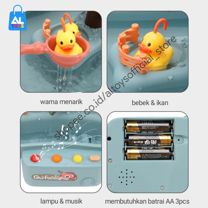 Mainan Kolam Pancing Anak Bisa Di Isi Air Lampu dan Musik Mainan Pancing Putar Arena Memancing Ikan Anak