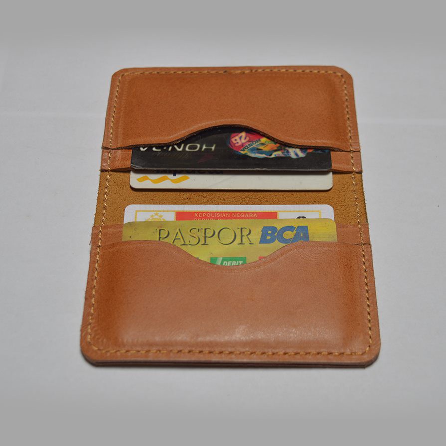 dompet kartu model lipat kulit asli - card wallet - slim wallet tan