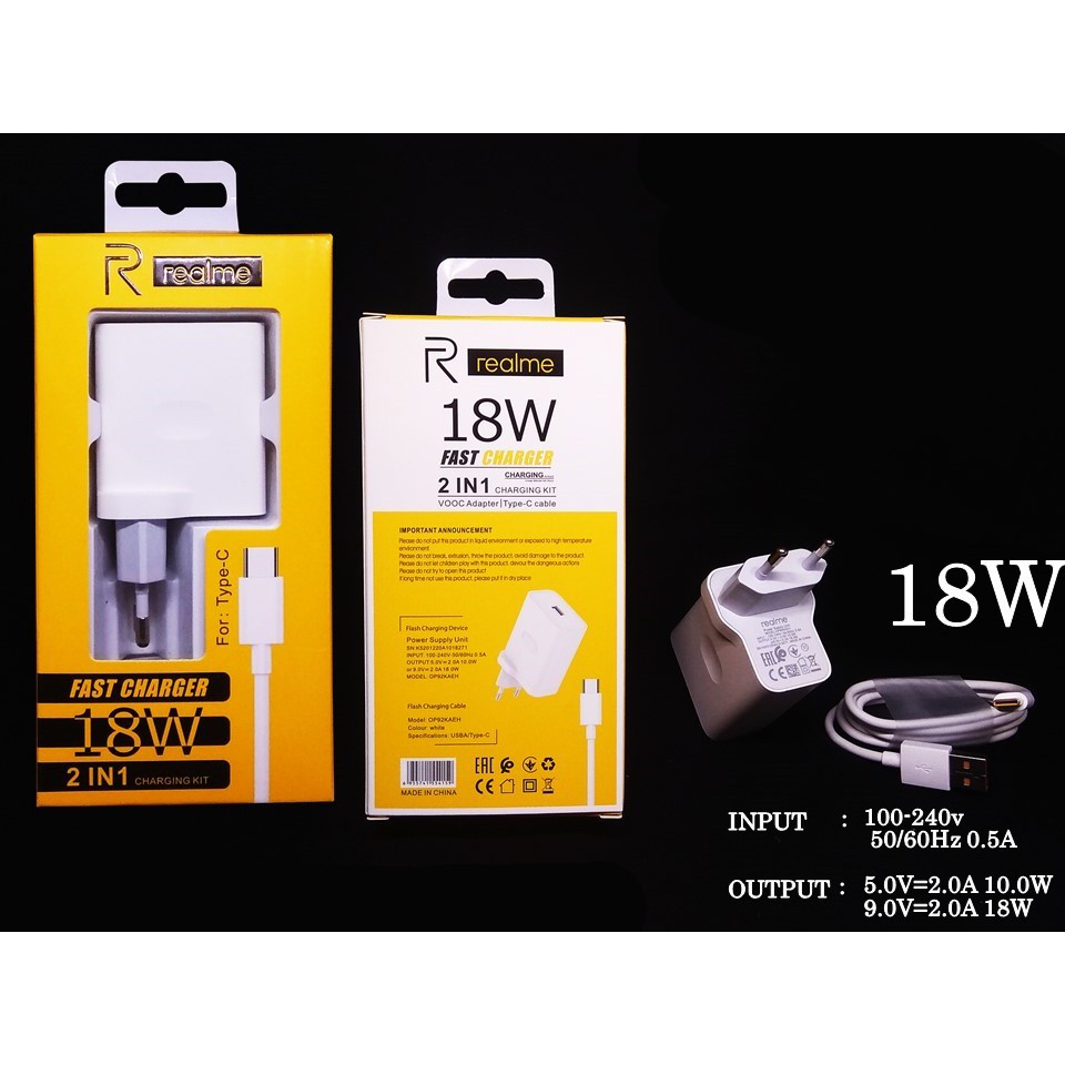 Fast Charger Type-C Realme Charging Kit 18Watt 2 in 1 Kualitas Josss Bergaransi 6 Bulan Ready