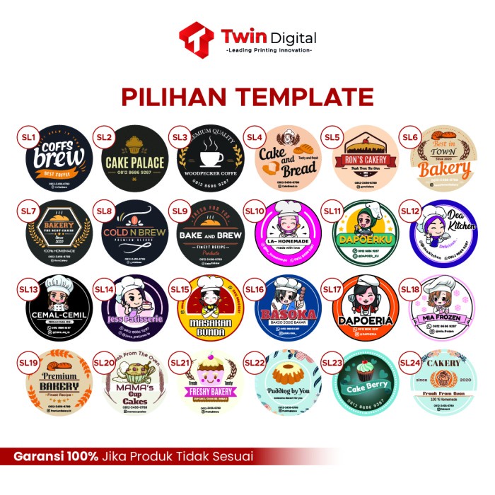 

perekat-pengikat- cetak sticker label makanan minuman kemasan produk / stiker vinyl a3 - 3x3, kotak