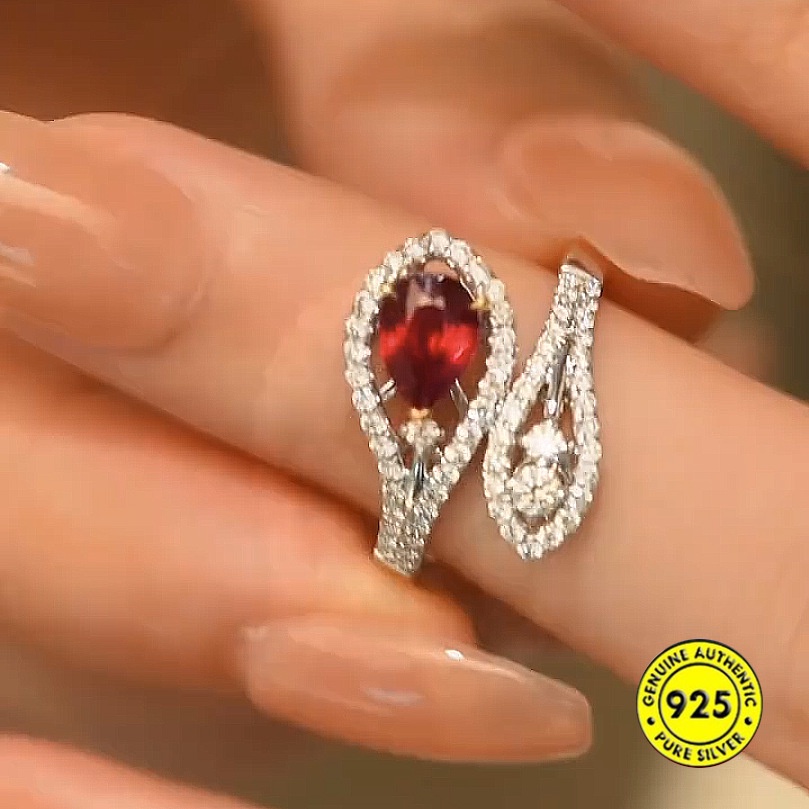 Cincin Open Ring Adjustable Dengan Batu Ruby Warnawarni Untuk Wanita