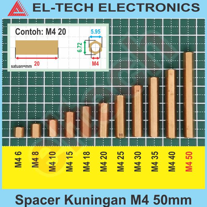 Spacer Kuningan Penyangga Dudukan PCB M4 50mm 50 mm 5cm 5 cm elt3ch