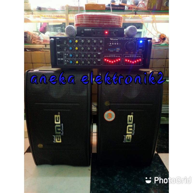 PAKET SPEAKER PRO KARAOKE BMB 10" AMPLIFIER DAN MIC WIRELESS TO BLUETOTH DAN SMART TV