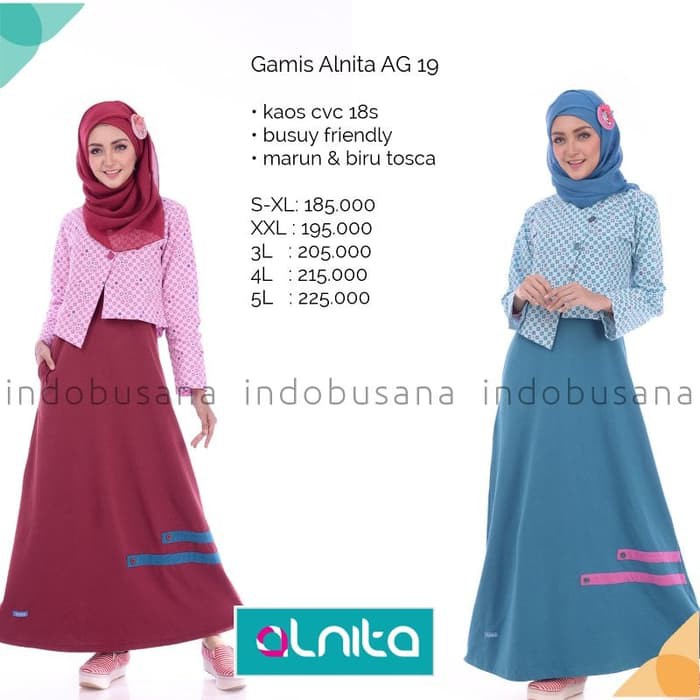 Gamis Dewasa Alnita AG 19- Gamis Muslimah- Gamis Alnita Murah - Maroon- S