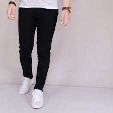 PLAIN BLACK Hitam Pekat Long Pant Jeans Celana Panjang Stretch Ngaret Karet Bagus Mantap Melar Murah