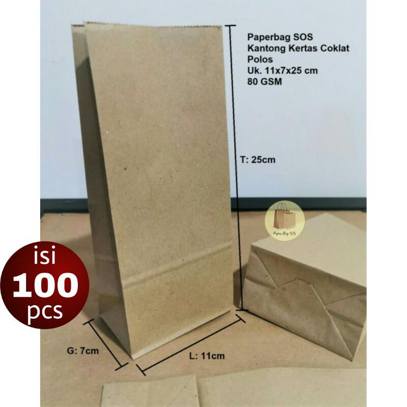 

Paperbag SOS Kantong Kertas Coklat 25x11x7 cm (isi 100 pcs)