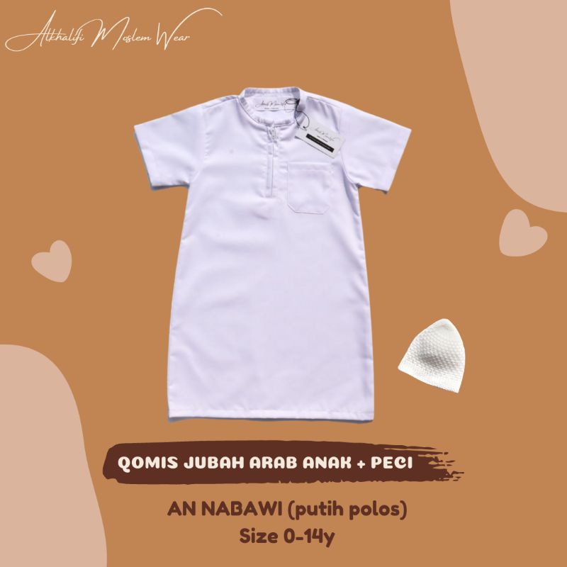 Terbaru - Qomis Koko Gamis Jubah Arab AN NABAWI - PUTIH POLOS | Koko anak bayi balita aqiqah