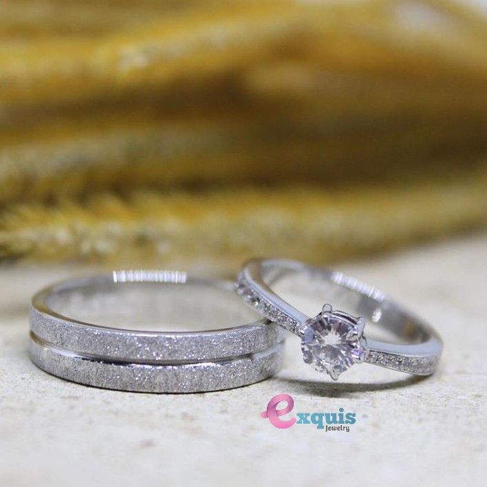 Cincin Kawin Tunangan Couple Emas Putih dan Perak - 004