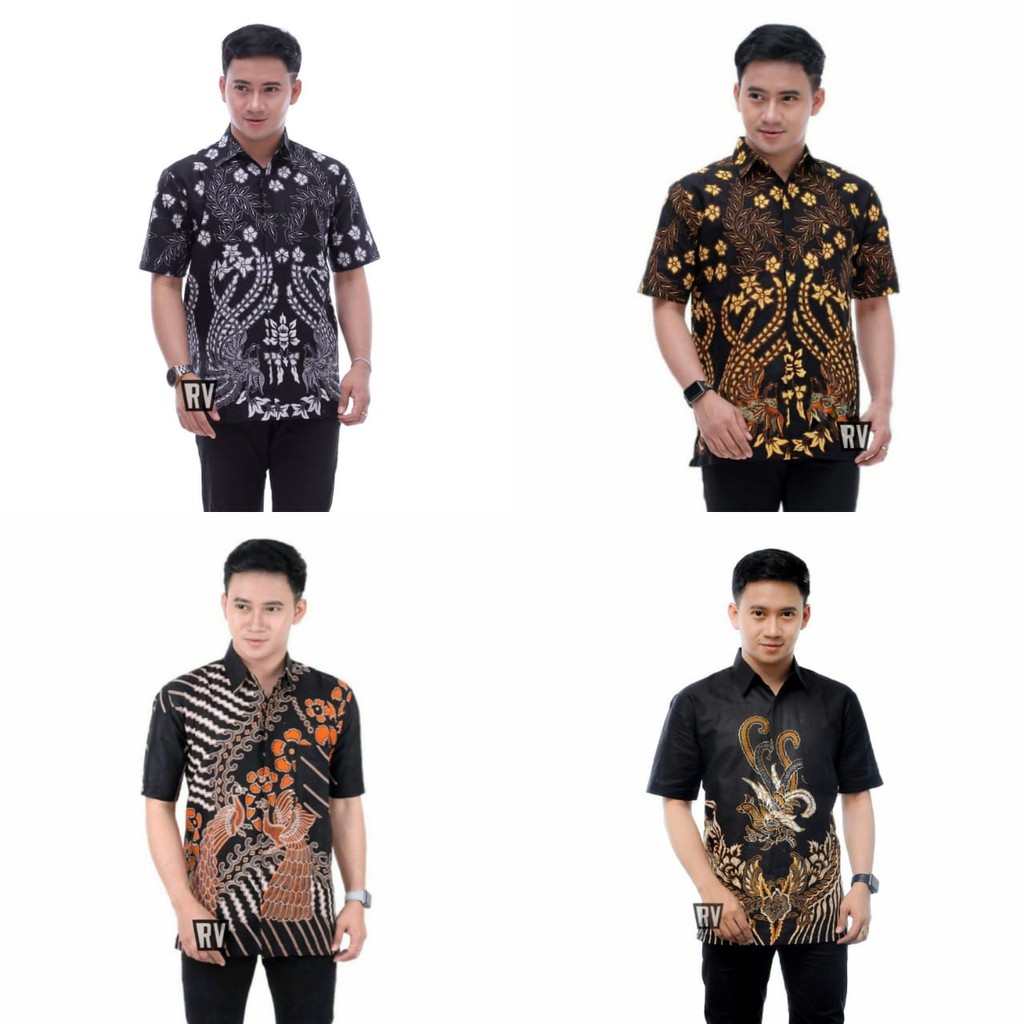 BAJU BATIK PRIA MODERN  LENGAN PENDEK BAHAN KAIN KATUN