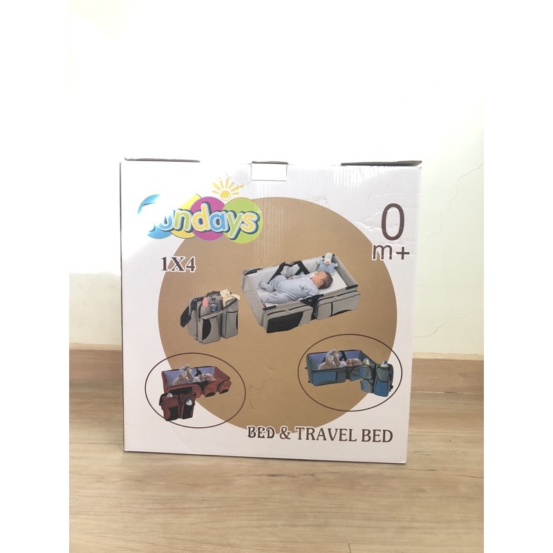 fundays bed travel bed tas bayi travelling biru baru
