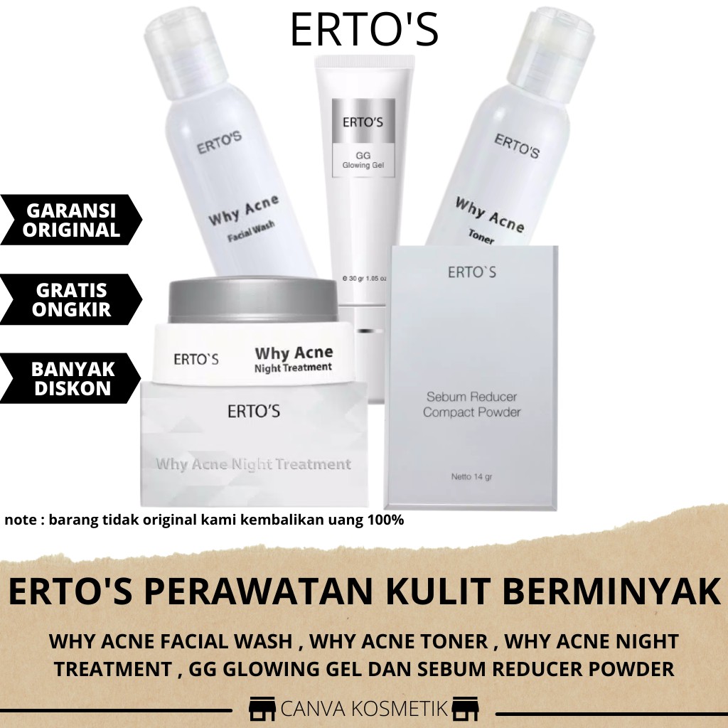 Paket Perawatan Kulit Berminyak Ertos  Skincare  Why Acne Toner Facial Wash Night  Treatment Glowing
