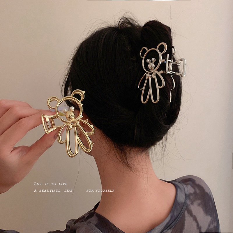 Bear metal clip headdress hair clip female summer head shark clip large hair clip hairpin net red hair volume