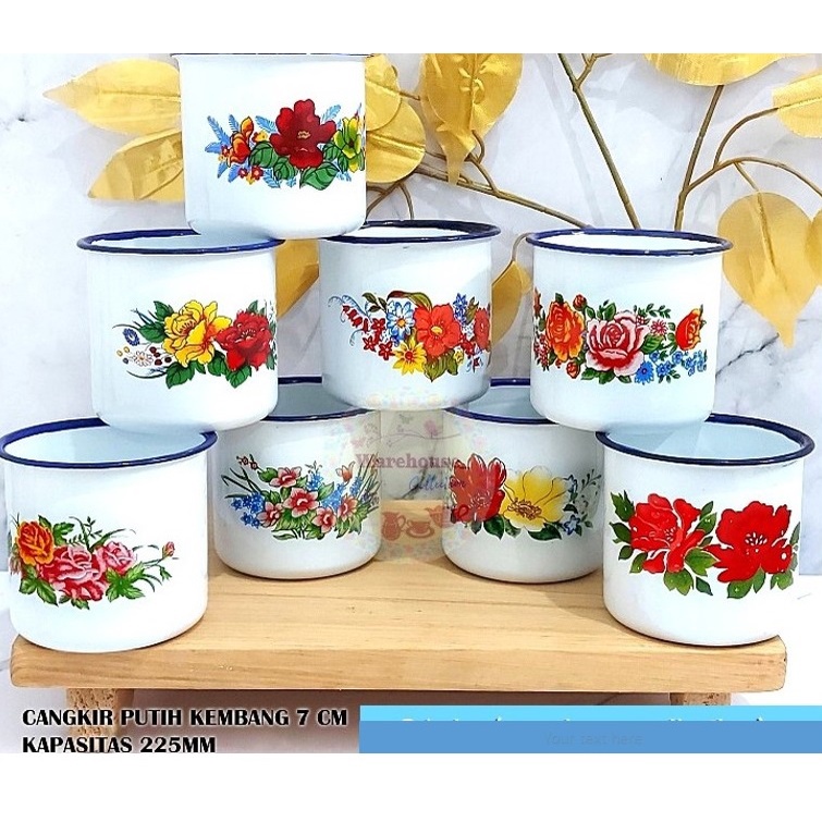 Mug Cangkir Kecil Mini Motif Bunga Enamel Seng Kaleng Jadul Vintage