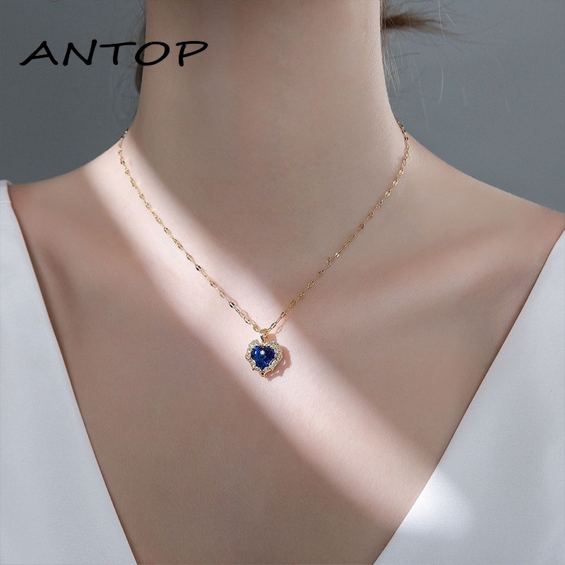 Korea Ins Kalung Warna-warni Kristal Liontin Rantai Klavikula Wanita Fashion Jewelry ANTOP