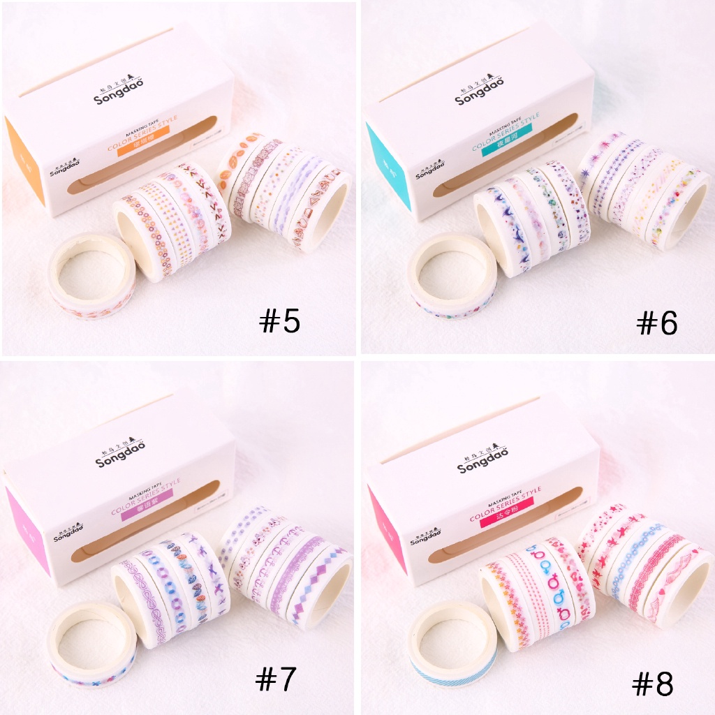 10 Roll Stiker Kertas / Selotip Washi Warna Warni Untuk Dekorasi Handbook