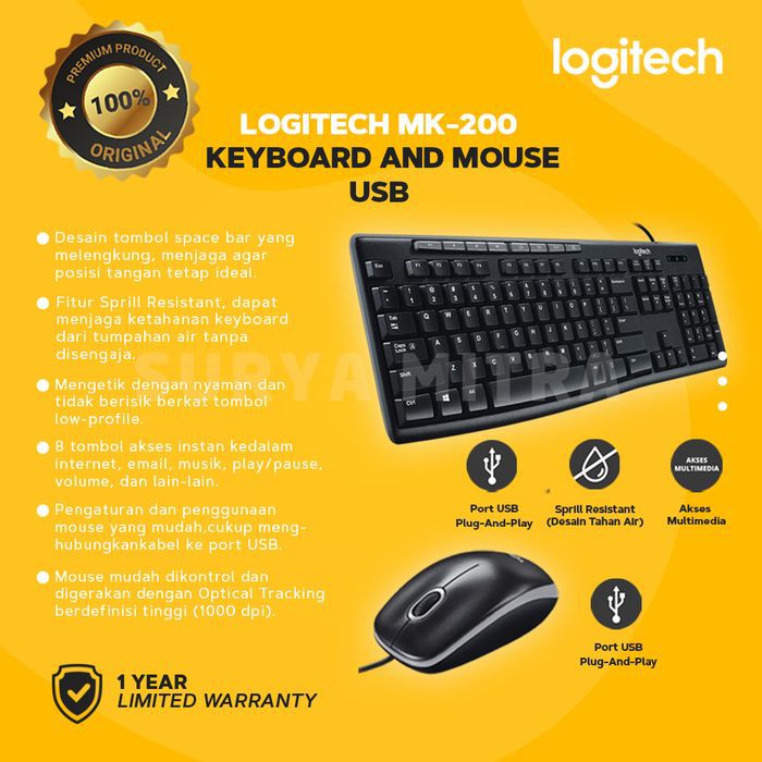 Keyboard Mouse Logitech MK200 / MK 200 USB