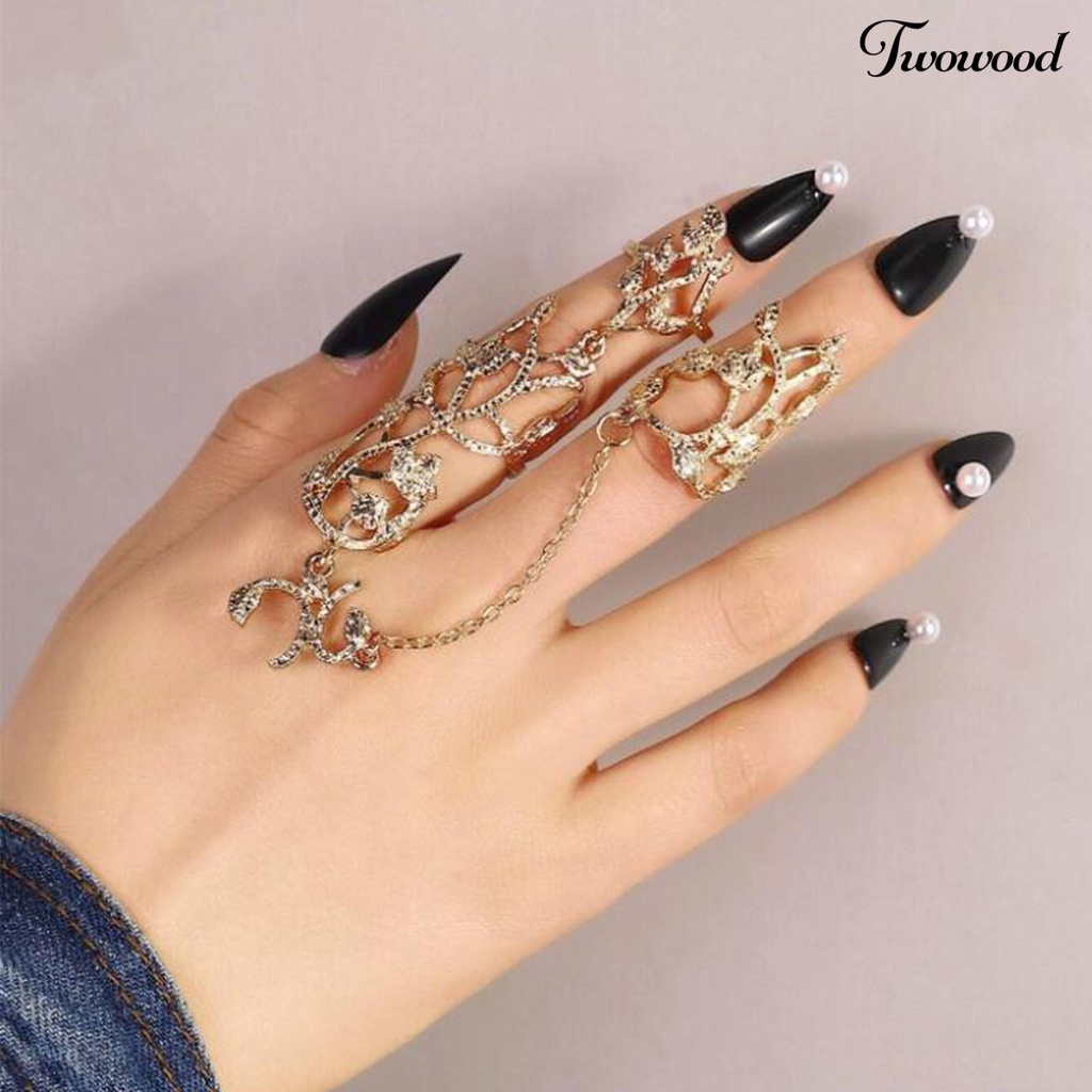 Cincin Rantai Berlian Imitasi Anti Alergi Oksidasi Desain Bunga Gaya Retro Untuk Hadiah