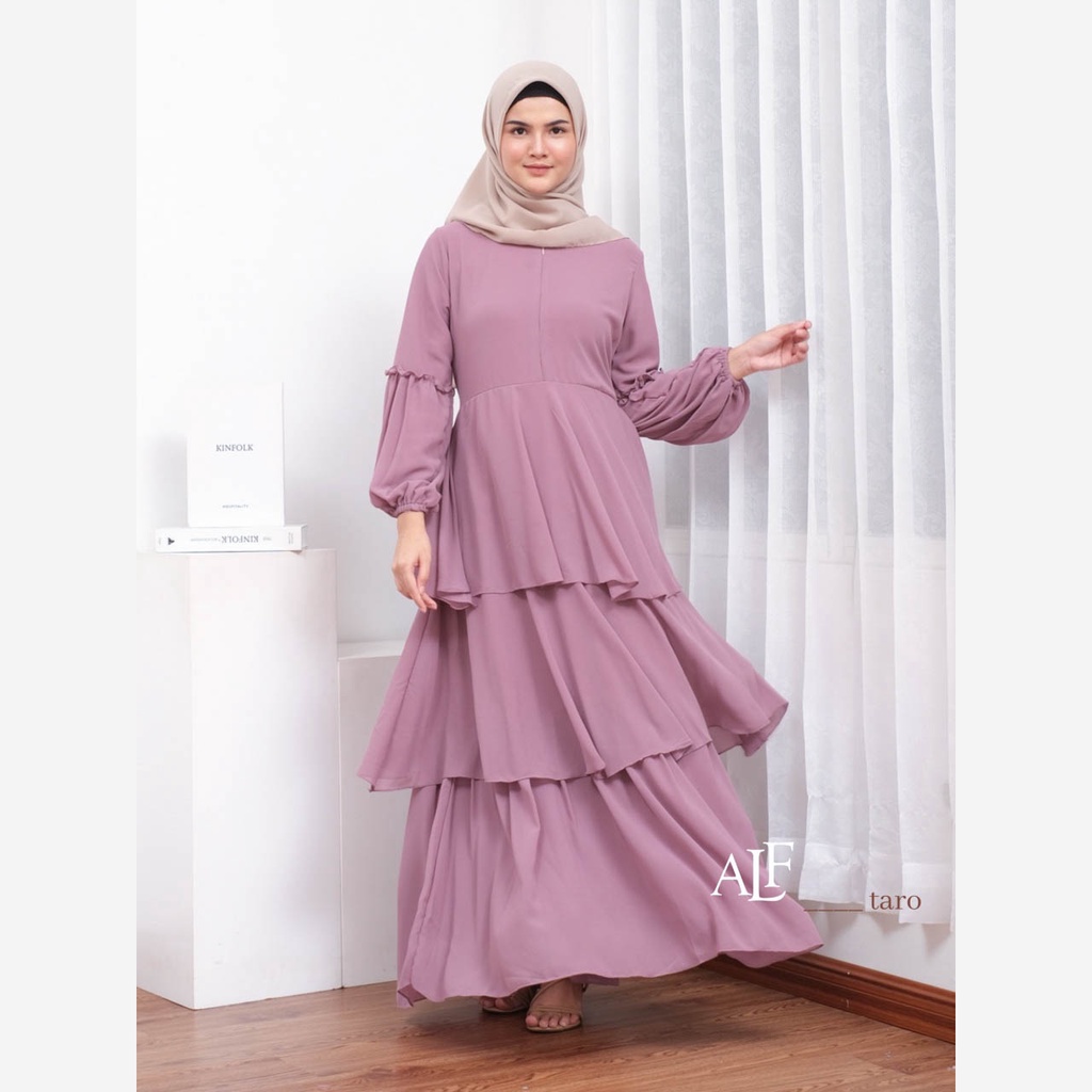 Taro Jelita Dress by Alfaina Gamis Susun Ceruty Babydoll