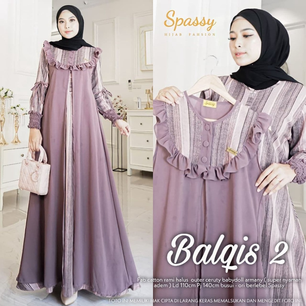 Cod Balqis set 2/gamis maxy/dress pesta/baju muslim motif baru/gamis syakila outer ceruty/gamis busu