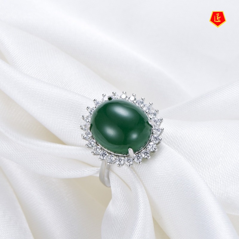 [Ready Stock]Emerald Ring 925 Silver Ethnic Style Elegant Fashion Temperament