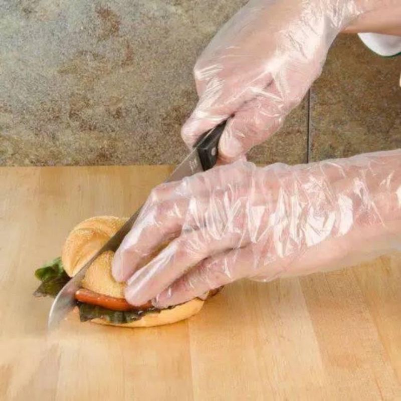 Sarung Tangan Plastik Isi 100pcs 1 kali pakai Hand Glove Plastic Steril Sarung Tangan Kue Roti Masak Dapur Restoran Higinis 1x pakai