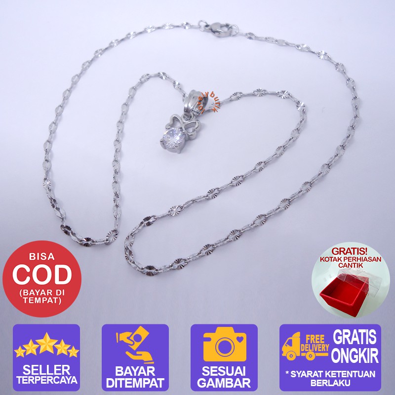 Lovelybutik Kalung Titanium Anti Karat Selamanya Ela Kalung Titanium uk. 45 cm BONUS KOTAK PERHIASAN