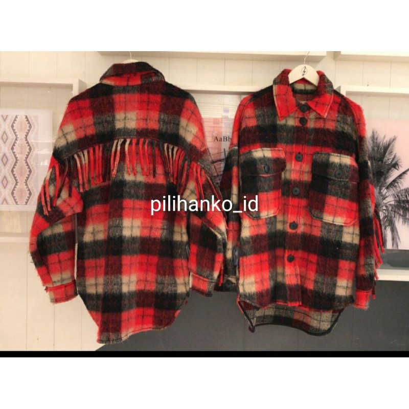 Kemeja Stradivarius Flanel Kotak Kotak Merah Original