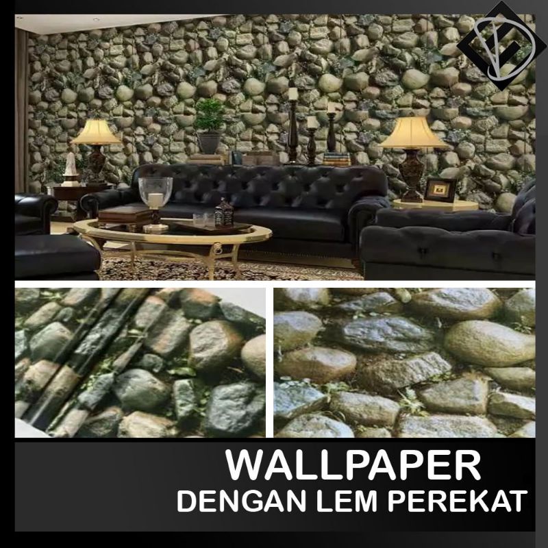 COD  Wallpaper Sticker Dinding Batu Kali /Batu Alam / Wallpaper Alam 3D