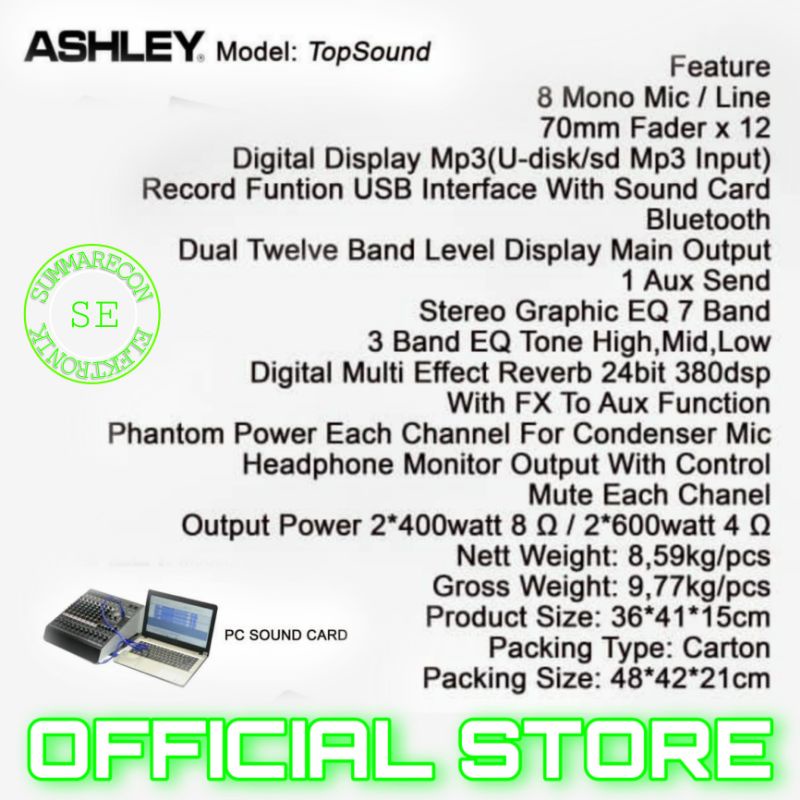 power mixer 8 channel original ashley top sound usb bluetooth recording soundcard