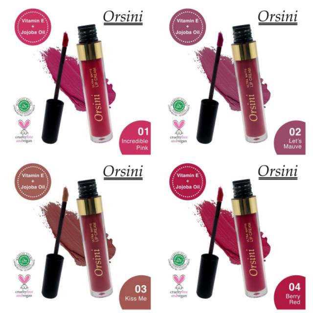 Lipstick Wanita Orsini Lip Cream Matte BPOM Bagus hasilnya no 1/2/3/4