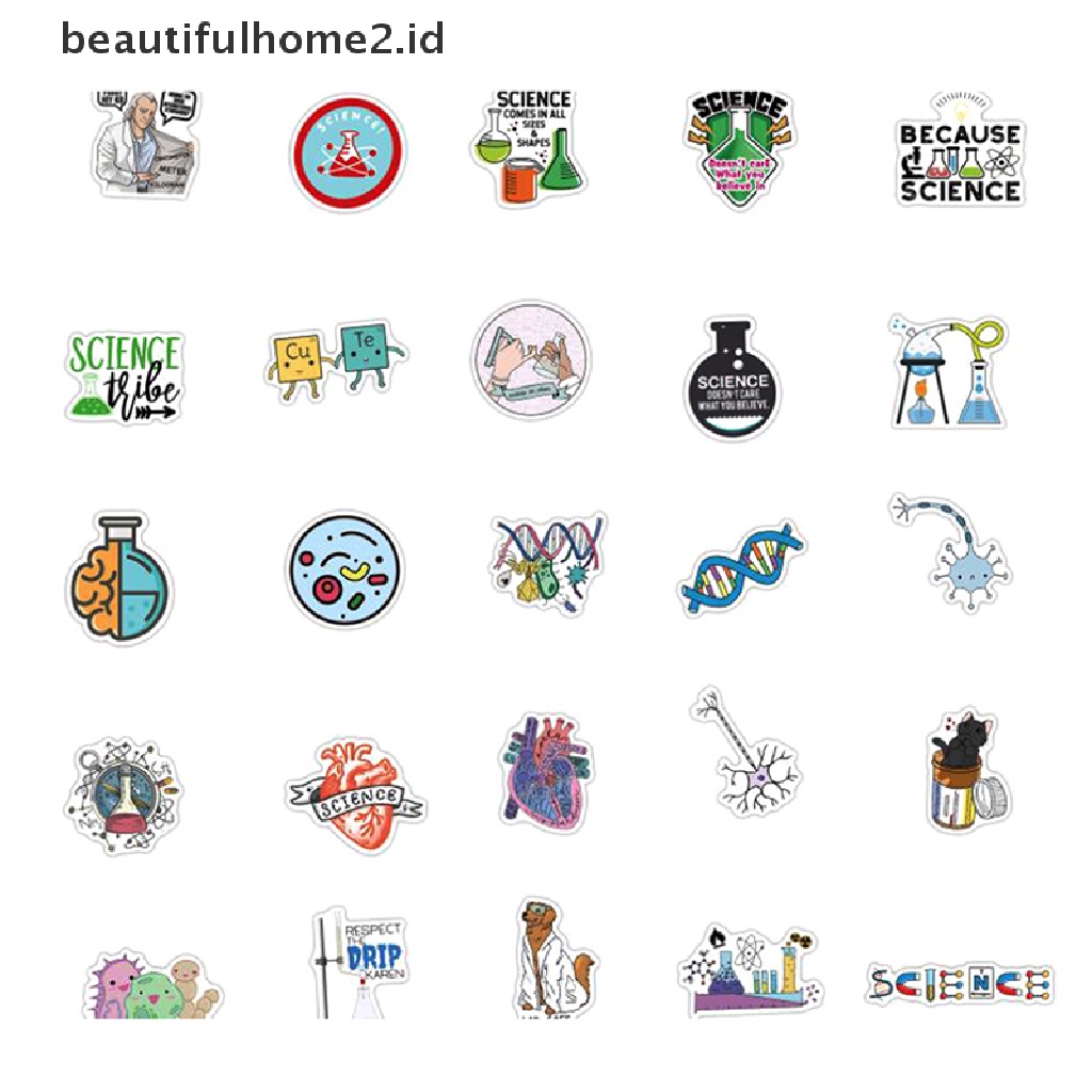 (Beautifulhome2.Id) 50pcs Stiker Laboratorium Kimia Untuk Laptop / Handphone / Skateboard / Koper