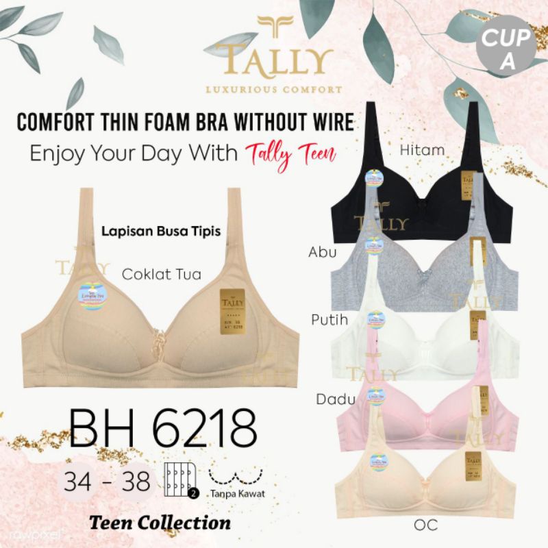 TALLY BRA BH HARIAN 6218 | CUP A | TANPA KAWAT | BUSA TIPIS | SIZE 34 - 38