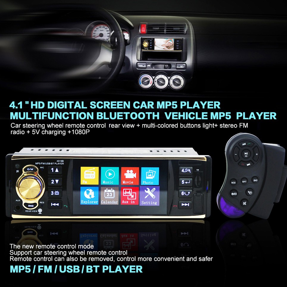 Tape Audio Mobil Bluetooth USB AUX FM Radio 4.1 Inch Rear View Camera