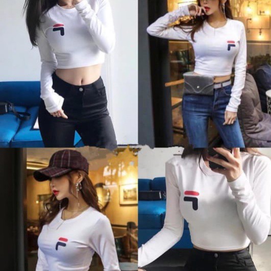LV LOGO FIL CROP CV / Atasan Kaos Lengan Panjang Pakaian Wanita