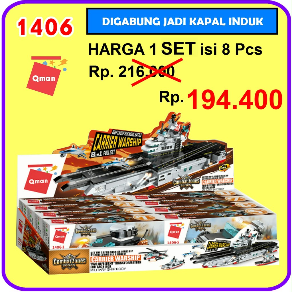 MAINAN QMAN BRICK LEGO 1406 (1 SET) COMBAT ZONES SERIES (8IN1 CARRIER WARSHIP)