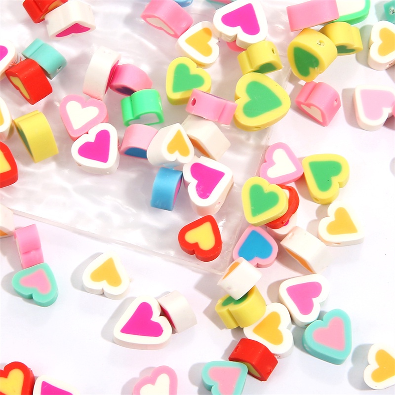 30Pcs/Lot 10x9mm Clay Spacer Beads Love Heart Shape Polymer Clay Beads For Jewelry Making DIY Handmade Crafts Accessories