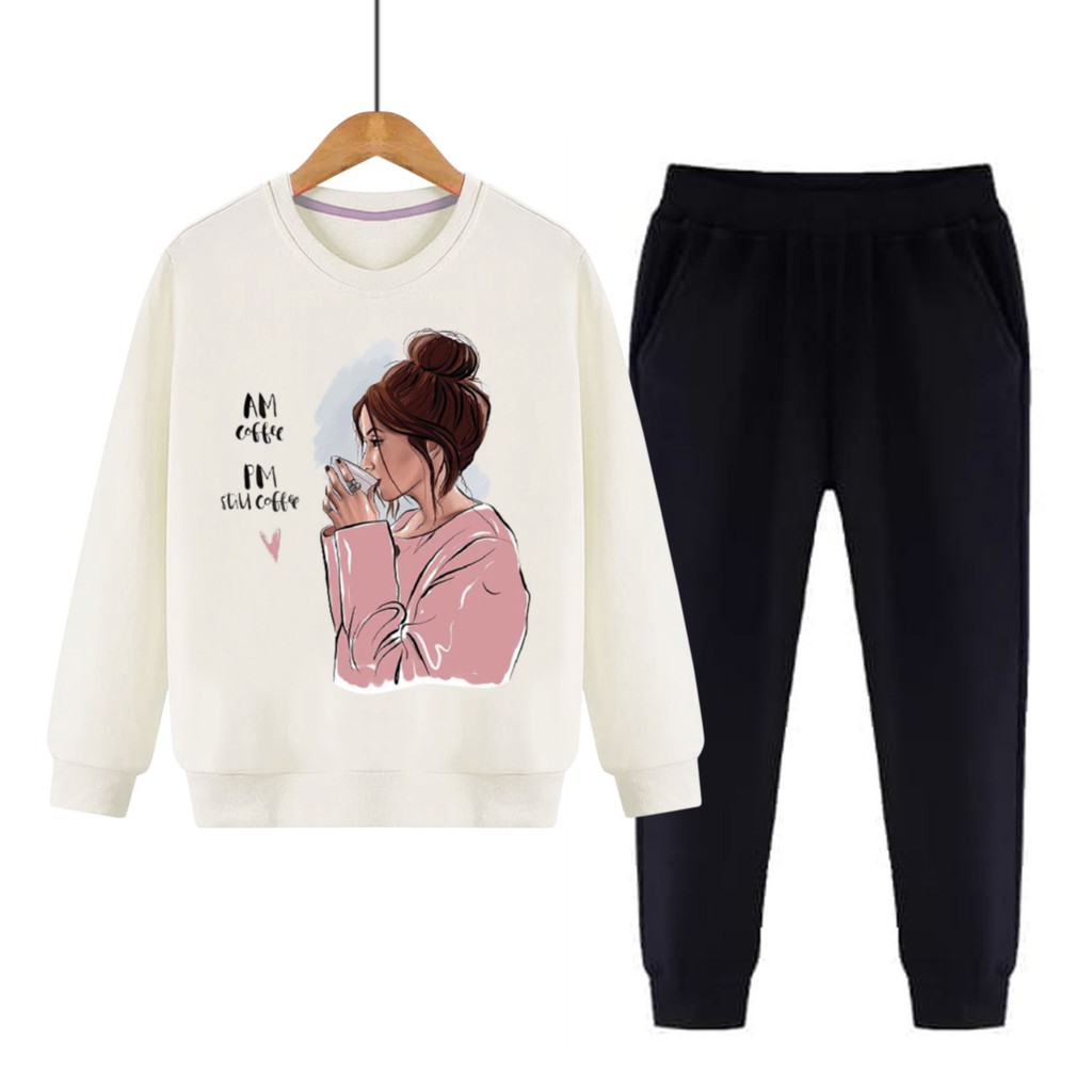 BESS - Setelan Set Jogger Wanita / Setelan Set COFFEE GIRL