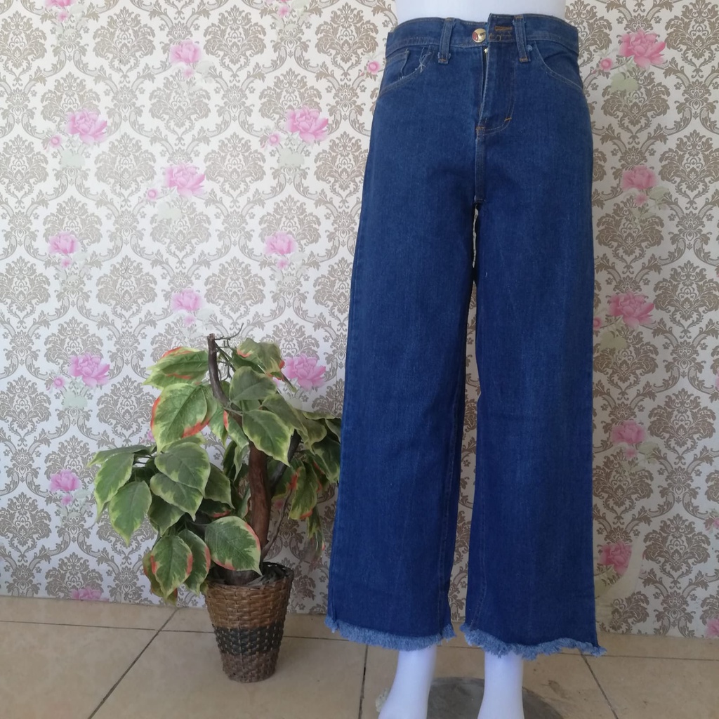 Highwaist Kulot Jeans Wanita Rawis/Celana jeans wanita/celana kulot wanita/celana kulot/kulot jeans/