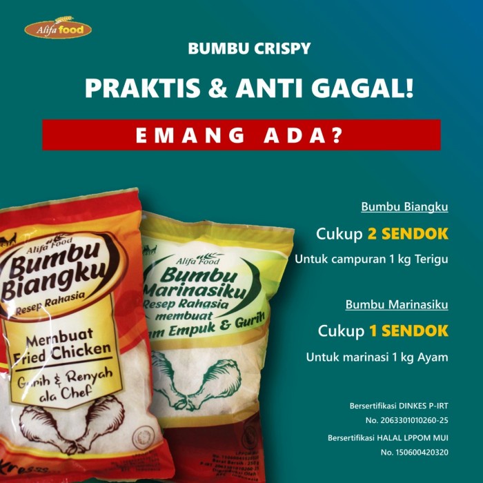 

MURAH Bumbu Fried Chicken/Cripsy Biangku 750 gram dan Marinasiku 250 gram