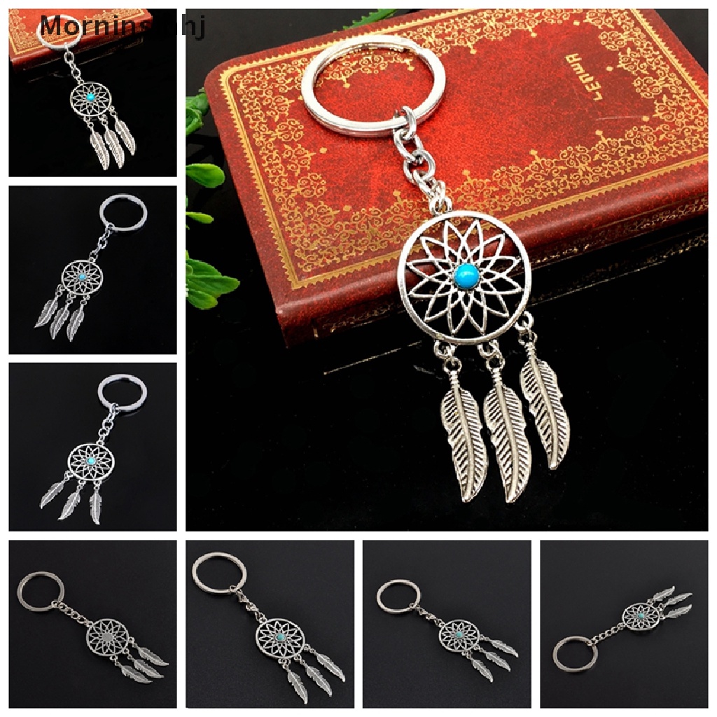 Mornin New Silver Metal Key Chain Ring Jumbai Bulu Dream Catcher Keyring Gantungan Kunci id