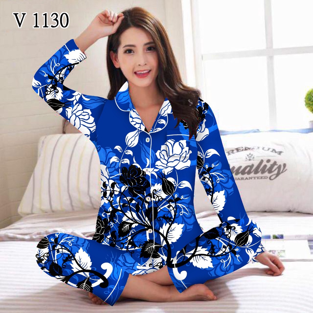 SETELAN PIYAMA / BAJU TIDUR WANITA LENGAN PANJANG MOTIF BUNGA 01 PP