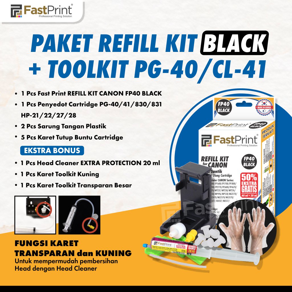 Paket Tinta Suntik Refill Kit Plus Penyedot Cartridge PG40 CL41