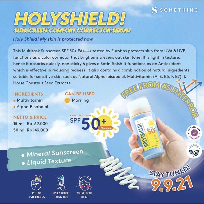 SOMETHINC Holyshield Sunscreen Confort Corrector Serum | Shake Mist SPF50 Pa++++